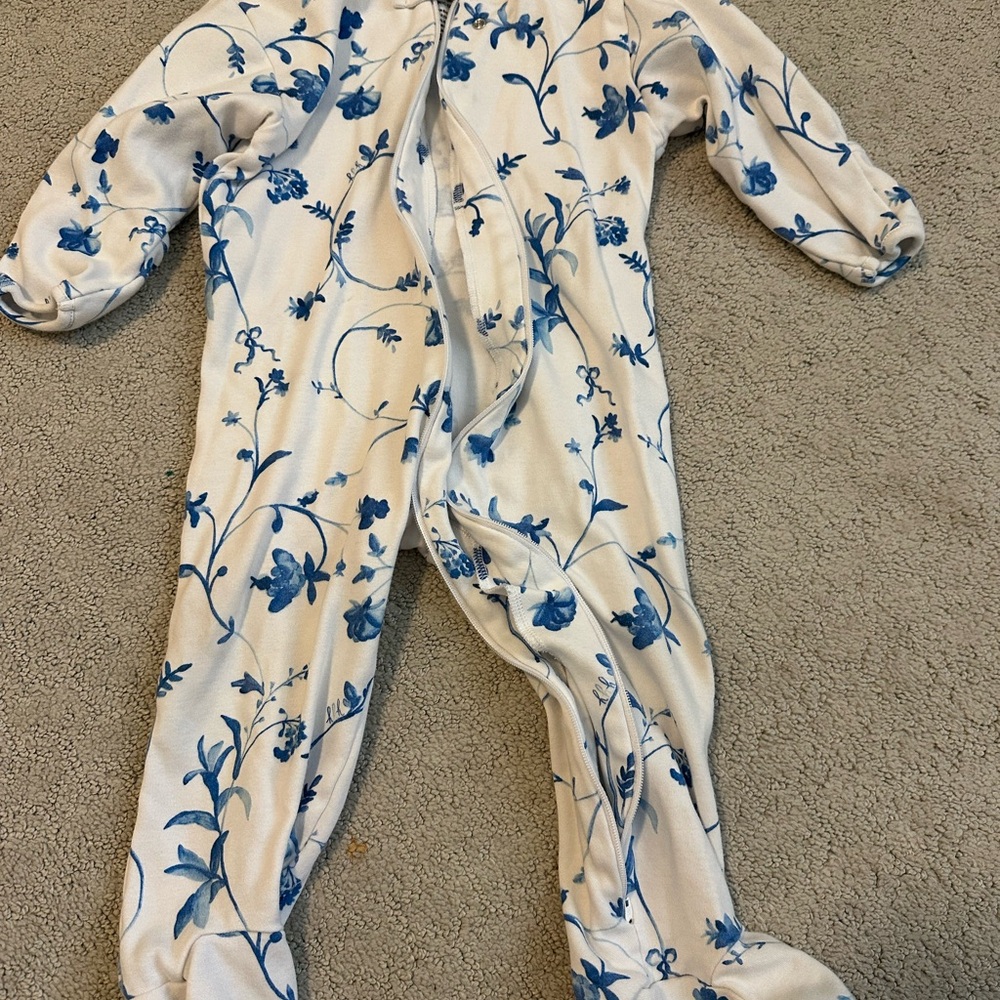Hill House White Footed One-Piece with Blue Floral Print